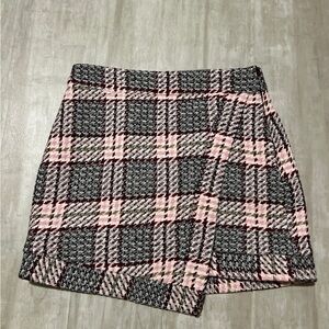 Tweed Pink and Black Plaid Mini Skirt
